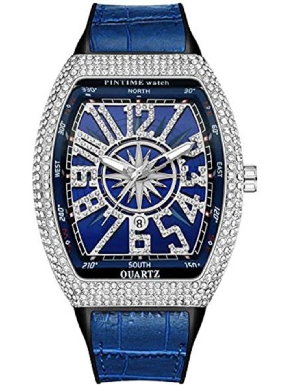 Men's Fashion Cool Unique Tonneau Watch Bling Crystal Rhinestone Quartz - Picture 2 of 6
